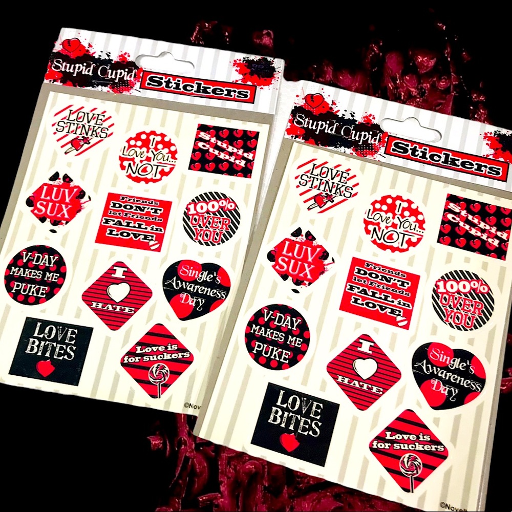 Love Stinks Love Bites Singles Day Funny Annoyed With Love 2 Sticker Sheets NEW